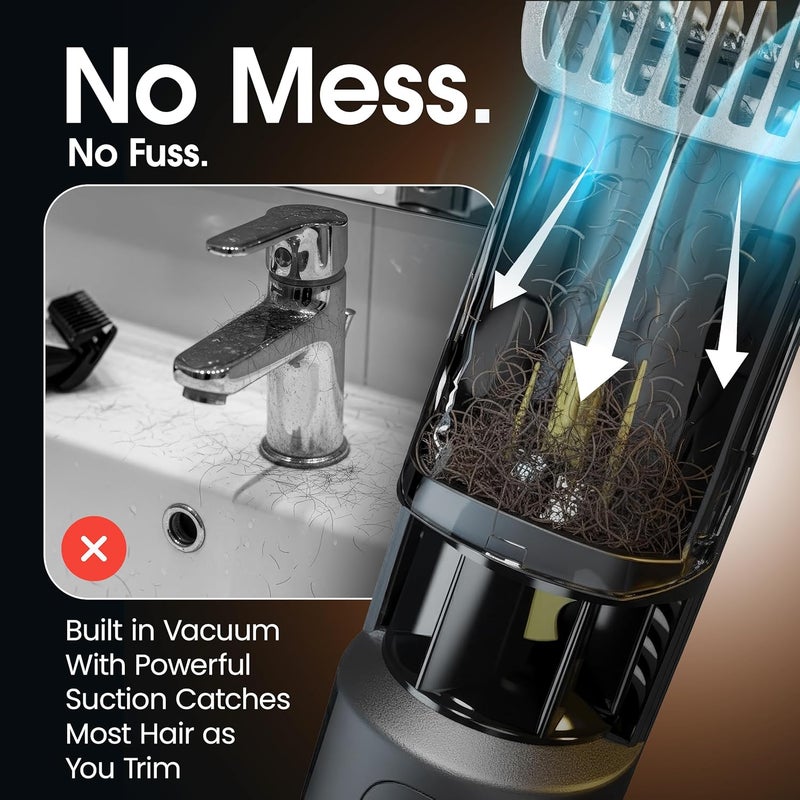 BELLHOWELL Vacutrim Cordless Mens Beard Trimmer, Rechargeable Electric Shaver with 20 Trim Setting Calibration Dial and Built-in Vacuum for Mustache, Sideburns. Facial Hair, Black, 7.5", As Seen On TV - Image 4